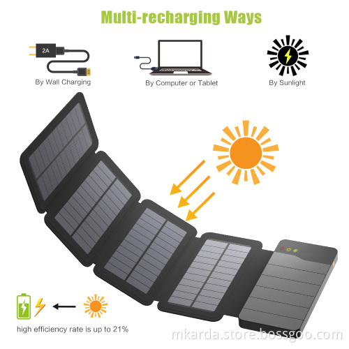 Optional Charging Connection Solar power bank 10000mAh